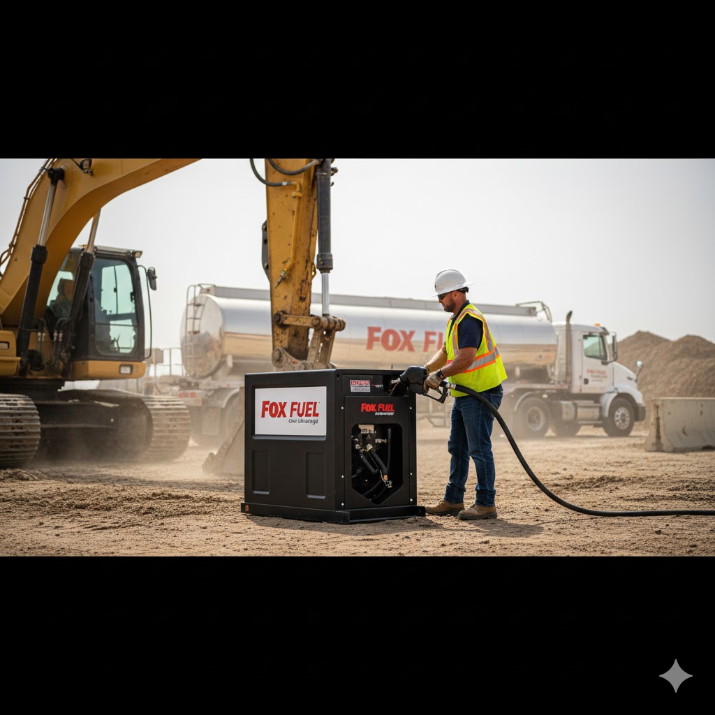 Fox Fuel FuelCube OnSite Advantage multi-site deployment showing on-site diesel storage tanks at multiple commercial facilities
