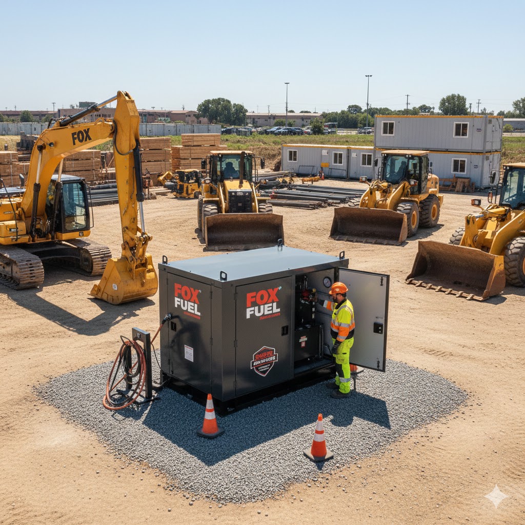 Fox Fuel bulk delivery truck at commercial fuel storage facility